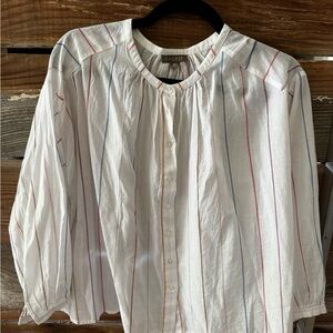 Lilla P Striped Button-Front Blouse - White with Multi-Color Stripes
